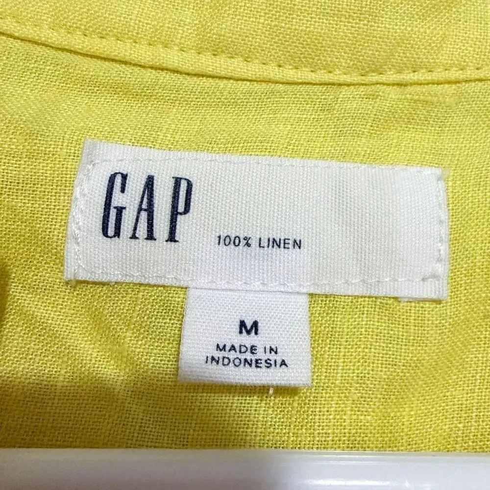 Gap 100% Linen Popover Pocket Shirt Size Medium Brilliant Yellow - Picture 3 of 8